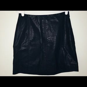 Free People Black Vegan Leather Miniskirt